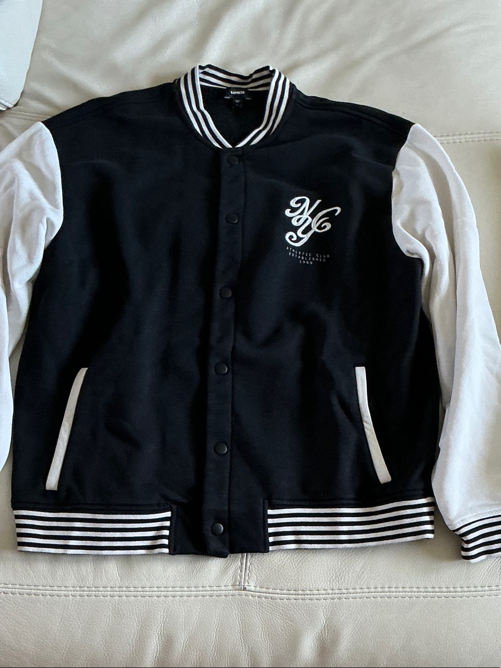 Express Black and White Varsity Jacket Sweater